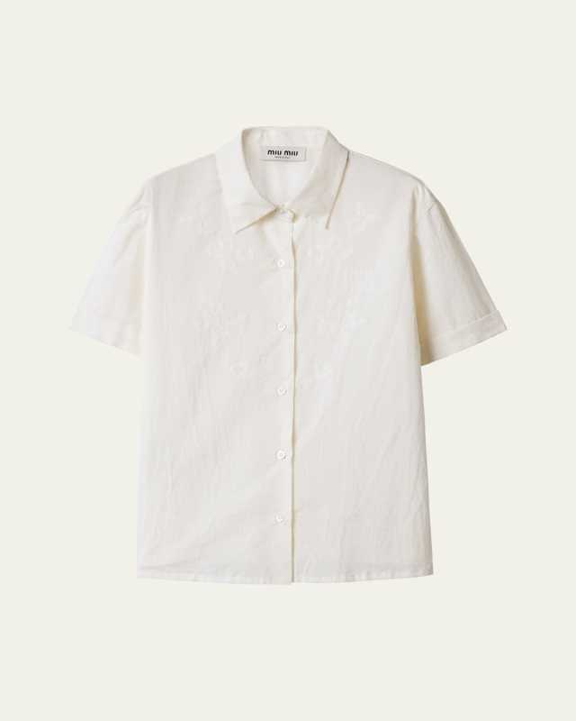 Batista Flower Embroidered Short-Sleeve Button-Down Shirt
